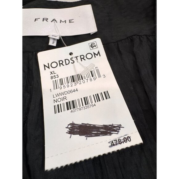 New Frame Women's Size XL Black Smocked Button-Down Dress Short Puff Sleeves - Picture 11 of 14